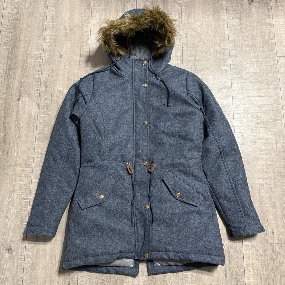 Magellan Winter Faux Fur Ski Parka Jacket Blue Denim Style Size Women Small